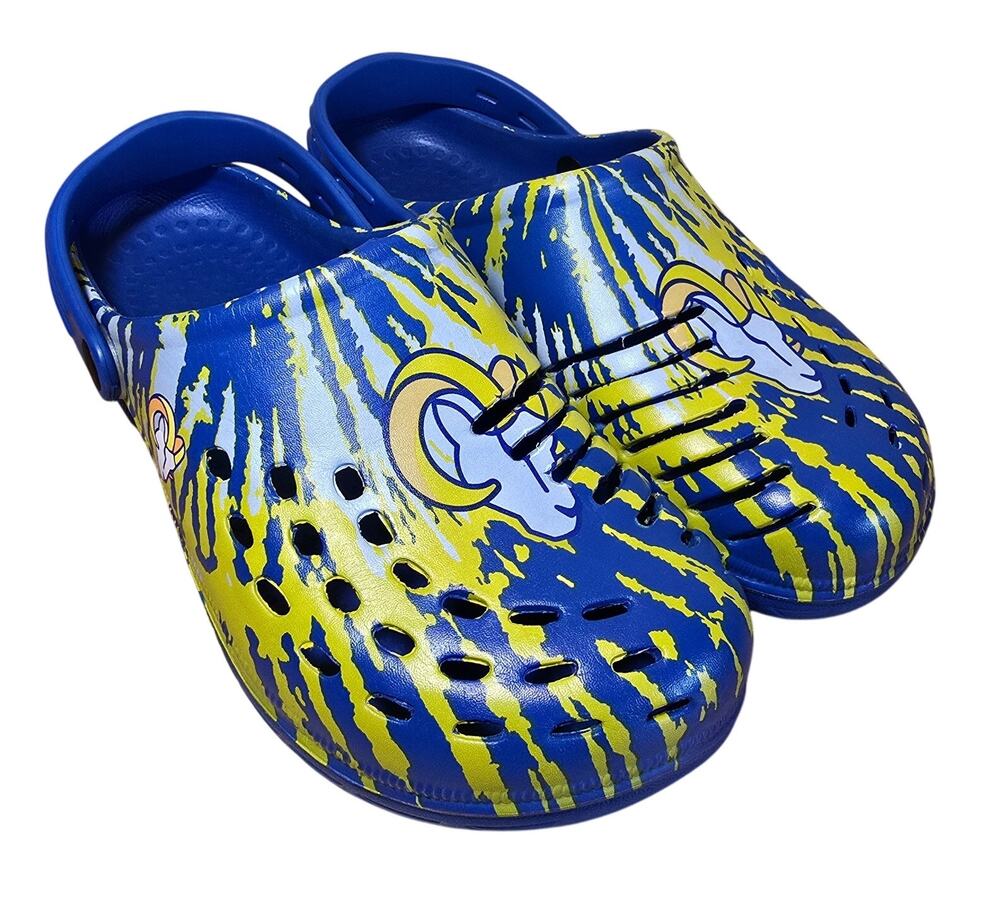 New FOCO NFL Men's Los Angeles Rams 2023 Colorblock Big Logo Clogs Blue Yellow